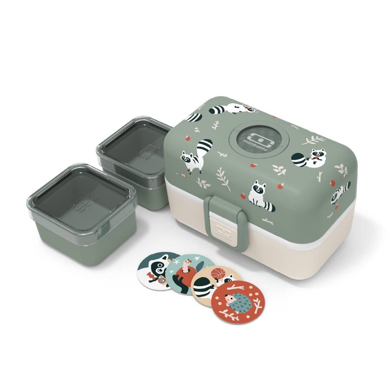 monbento  Kids Lunch Box MB Tresor Raccoon  Cute Bento Box with 3 Compartments  Ideal for Lunches or Snacks at SchoolPark  BPA Free  Food Grade Safe  Green