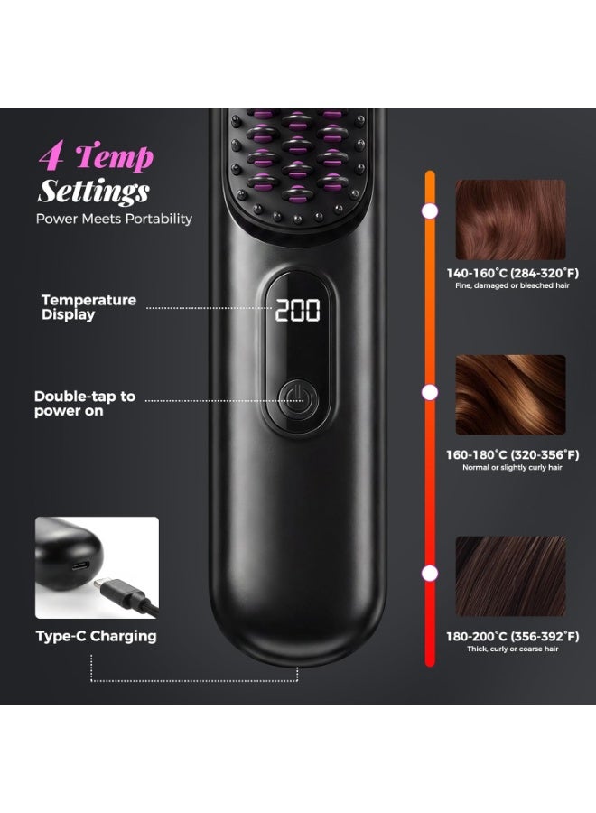 ATRJSZ Go Brush Pro 2026, Cordless Hair Straightener Brush, Mini Hair Straightener with 4 Temperature Settings, Portable Hair Straightener Brush with MCH Heating and Ionic & Ceramic Care for Women (Black) - Image 4