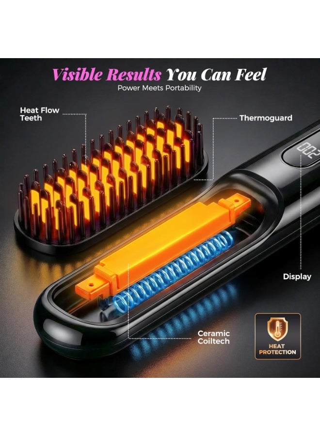 ATRJSZ Go Brush Pro 2026, Cordless Hair Straightener Brush, Mini Hair Straightener with 4 Temperature Settings, Portable Hair Straightener Brush with MCH Heating and Ionic & Ceramic Care for Women (Black) - Image 3