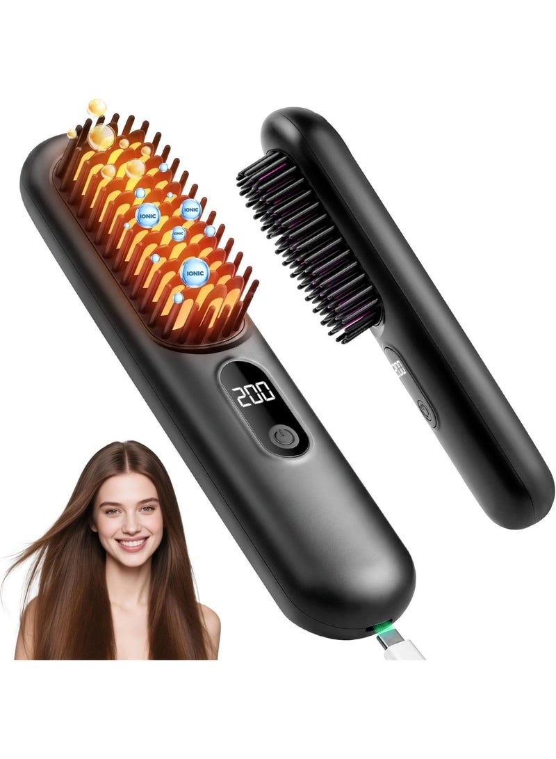 ATRJSZ Go Brush Pro 2026, Cordless Hair Straightener Brush, Mini Hair Straightener with 4 Temperature Settings, Portable Hair Straightener Brush with MCH Heating and Ionic & Ceramic Care for Women (Black) - Image 1