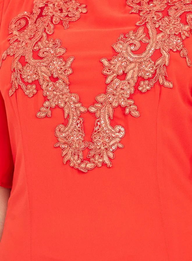 Styli Embroidered Sequin Detail Sheath Maxi Dress