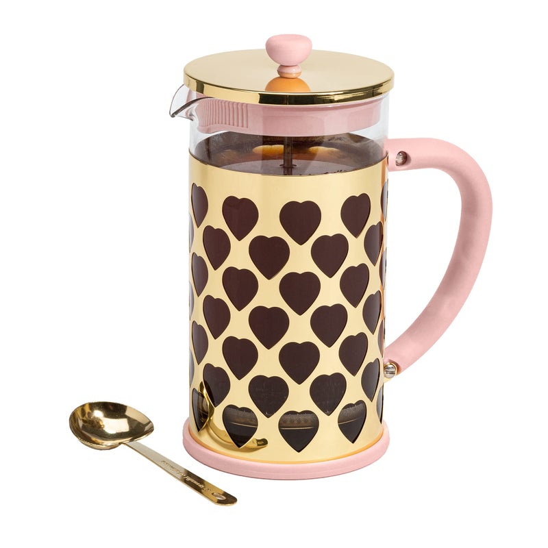 Paris Hilton French Press Coffee Maker With Heart Shaped Measuring Scoop 2Piece Set 8Cup or 34Ounce Pink