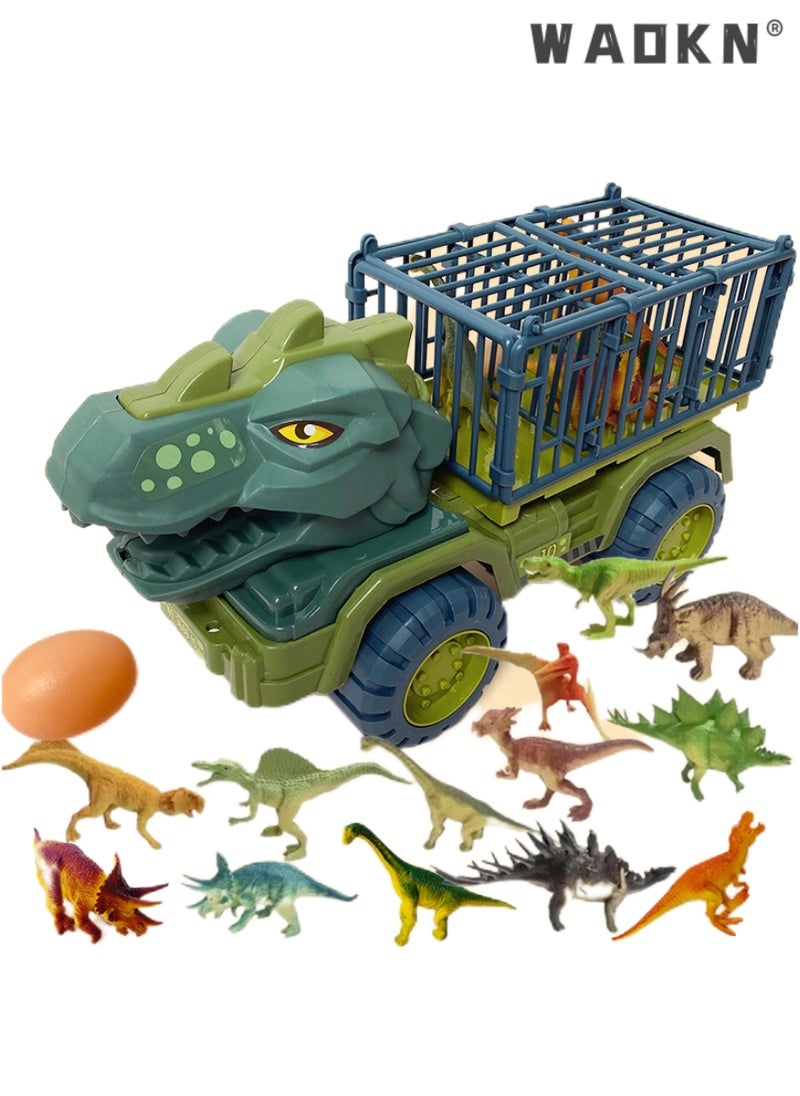 WAOKN Dinosaur Truck Toys With 15 Dinosaur Toys Playset Figures,Toy Trucks for Boys,Large Dinosaur Carrier Truck, Dinosaur Toys, Friction Powered Cars, Dino Car Playset Toys for Kids Boys Grils  - Image 1