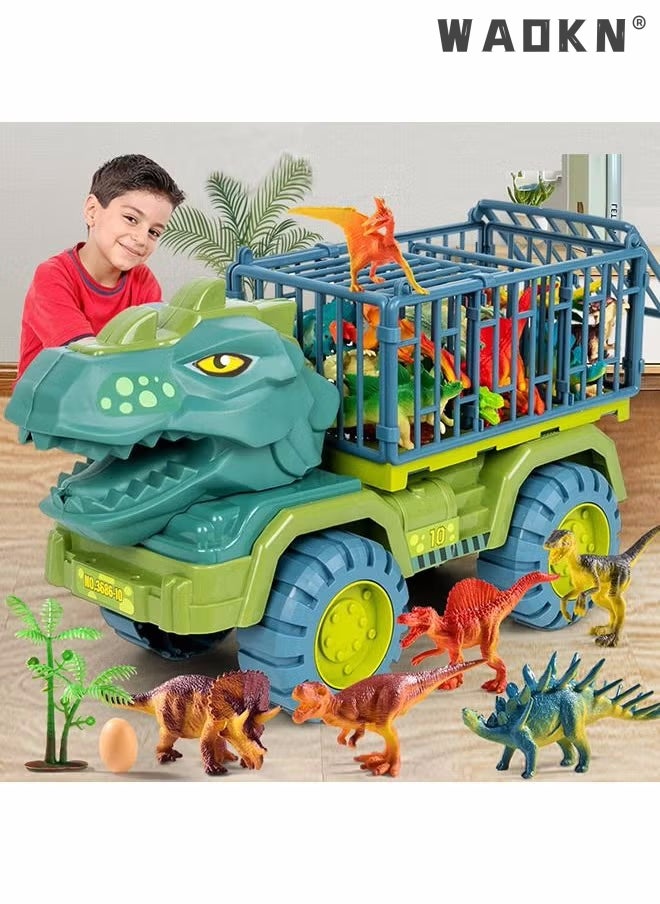 WAOKN Dinosaur Truck Toys With 15 Dinosaur Toys Playset Figures,Toy Trucks for Boys,Large Dinosaur Carrier Truck, Dinosaur Toys, Friction Powered Cars, Dino Car Playset Toys for Kids Boys Grils  - Image 2