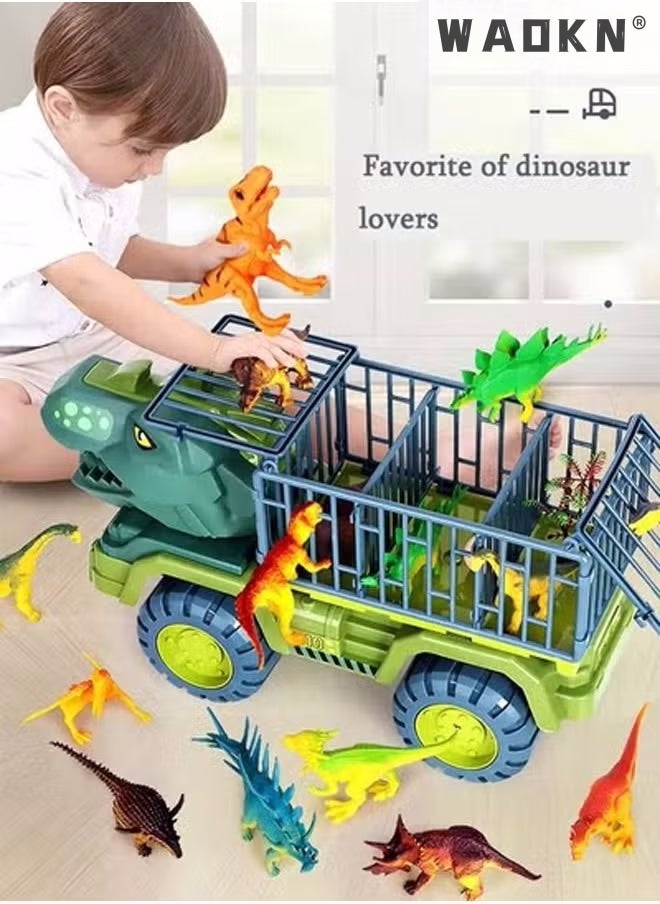 WAOKN Dinosaur Truck Toys With 15 Dinosaur Toys Playset Figures,Toy Trucks for Boys,Large Dinosaur Carrier Truck, Dinosaur Toys, Friction Powered Cars, Dino Car Playset Toys for Kids Boys Grils  - Image 5