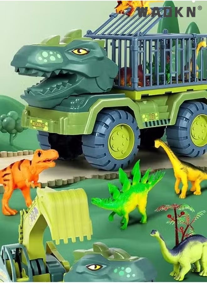 WAOKN Dinosaur Truck Toys With 15 Dinosaur Toys Playset Figures,Toy Trucks for Boys,Large Dinosaur Carrier Truck, Dinosaur Toys, Friction Powered Cars, Dino Car Playset Toys for Kids Boys Grils  - Image 4
