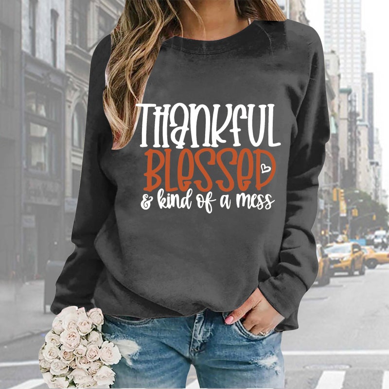 and new women''s printed letters long sleeve round neck loose sweater factory wholesale - Image 4