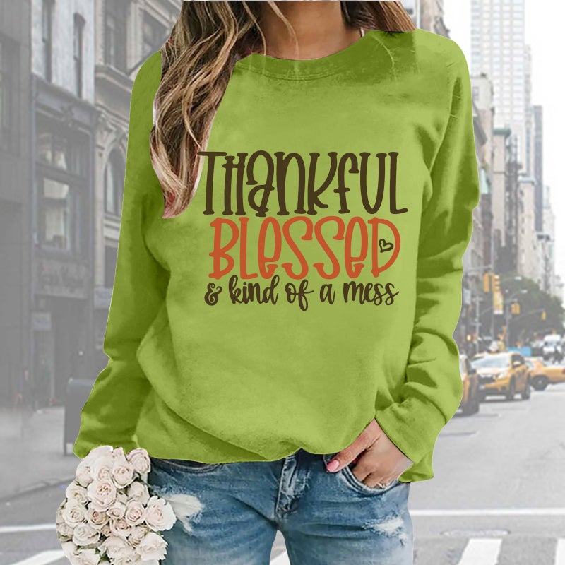 and new women''s printed letters long sleeve round neck loose sweater factory wholesale - Image 1