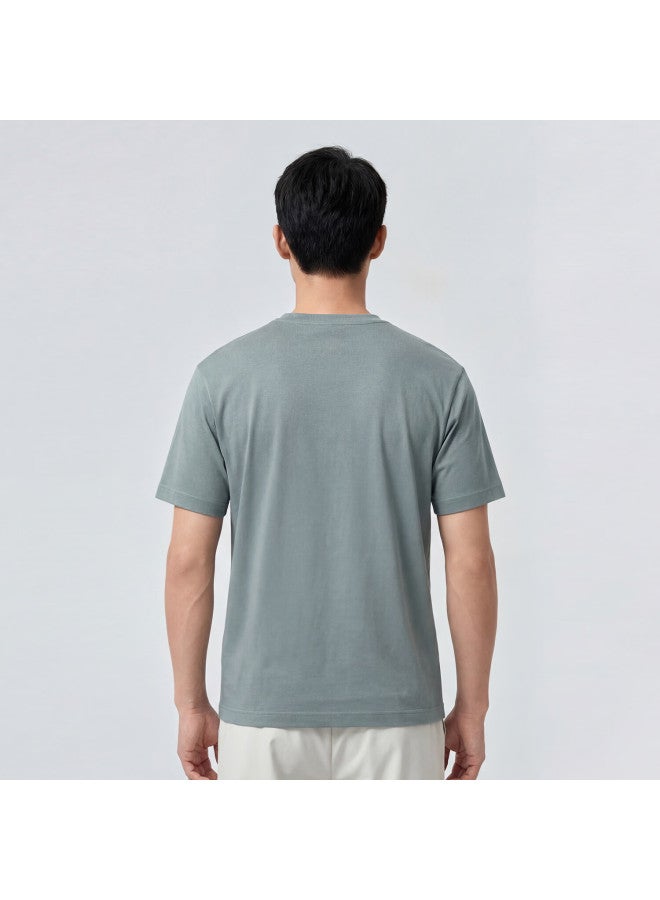 Markless Pure Cotton Skin-friendly Men's Solid Color Short Sleeve T-shirt Base Shirt 5630 Evening Mist Blue 3XL - Image 5