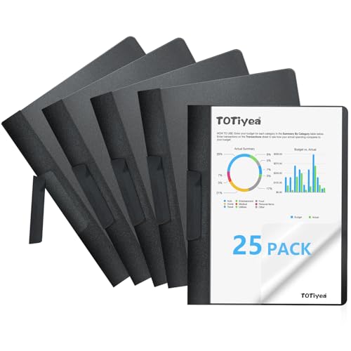TOTiyea 25 Pack Clear Report Covers with Swing Clip, File Folder with Swing Clip, 30 Sheets Capacity, Slide Locking Report Covers, Letter Size (Black, 25 Pack) - Image 1