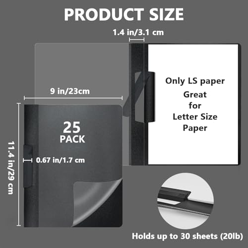 TOTiyea 25 Pack Clear Report Covers with Swing Clip, File Folder with Swing Clip, 30 Sheets Capacity, Slide Locking Report Covers, Letter Size (Black, 25 Pack) - Image 2