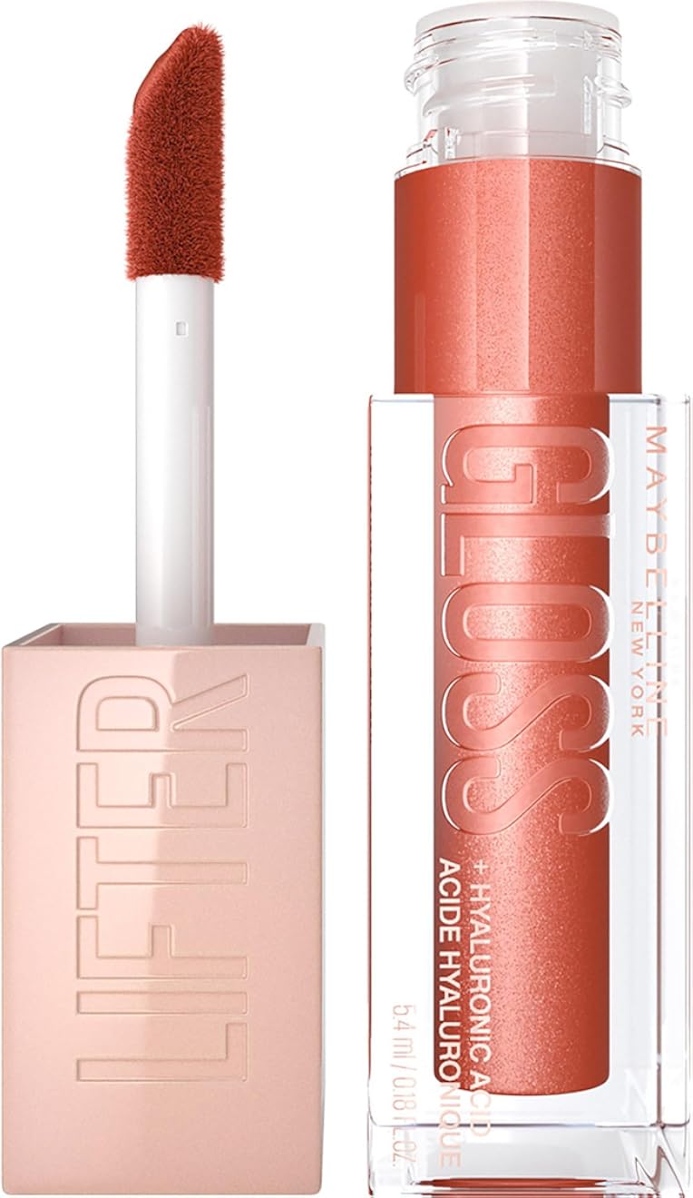 Maybelline Lifter Gloss, Hydrating Lip Gloss with Hyaluronic Acid, High Shine for Plumper Looking Lips, Sand, Rose Neutral, 0.18 Ounce