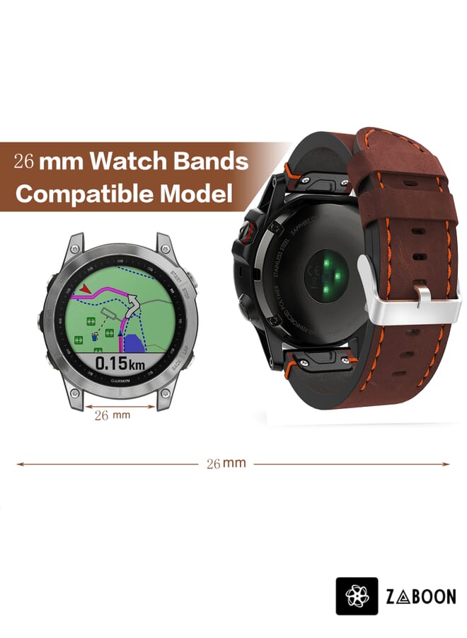 Zaboon Watch Band For Garmin Fenix 7X Solar 26mm Leather Suture Steel Buckle - Image 5