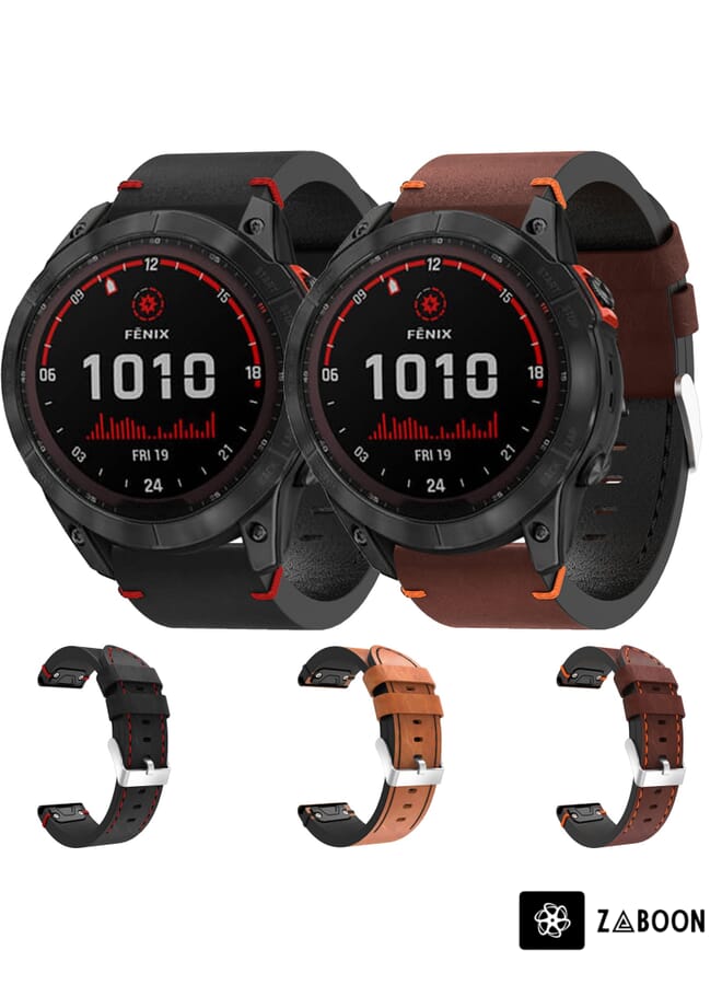 Zaboon Watch Band For Garmin Fenix 7X Solar 26mm Leather Suture Steel Buckle - Image 3