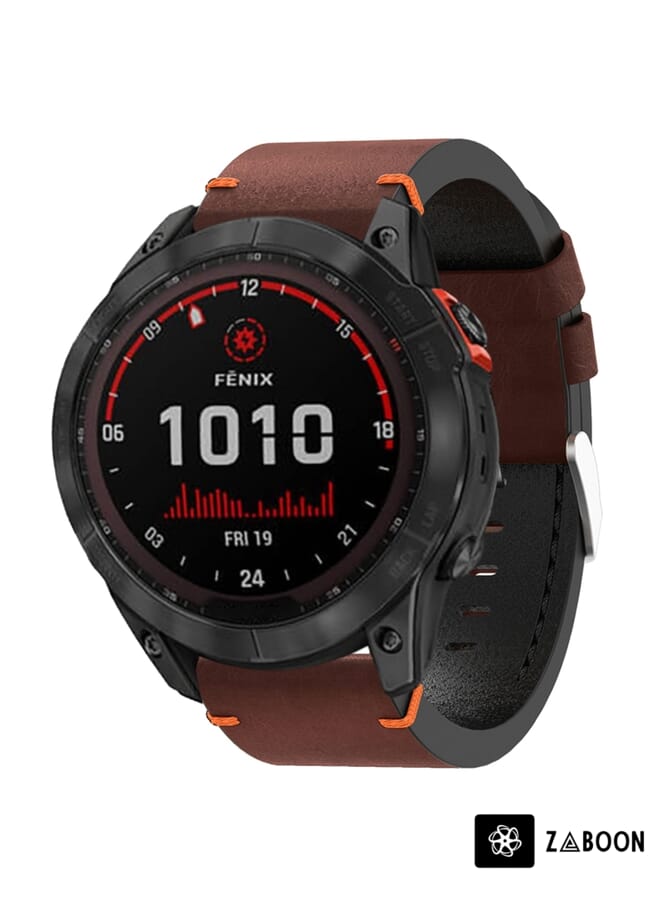 Zaboon Watch Band For Garmin Fenix 7X Solar 26mm Leather Suture Steel Buckle - Image 1