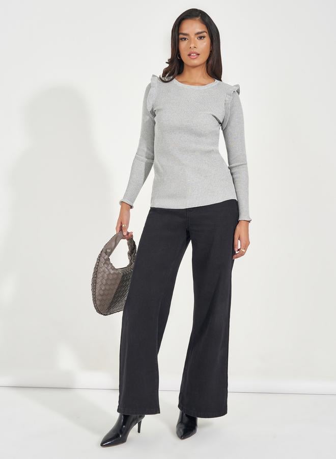 Styli Fitted Regular Length Sweater with Frill Detail - Image 2