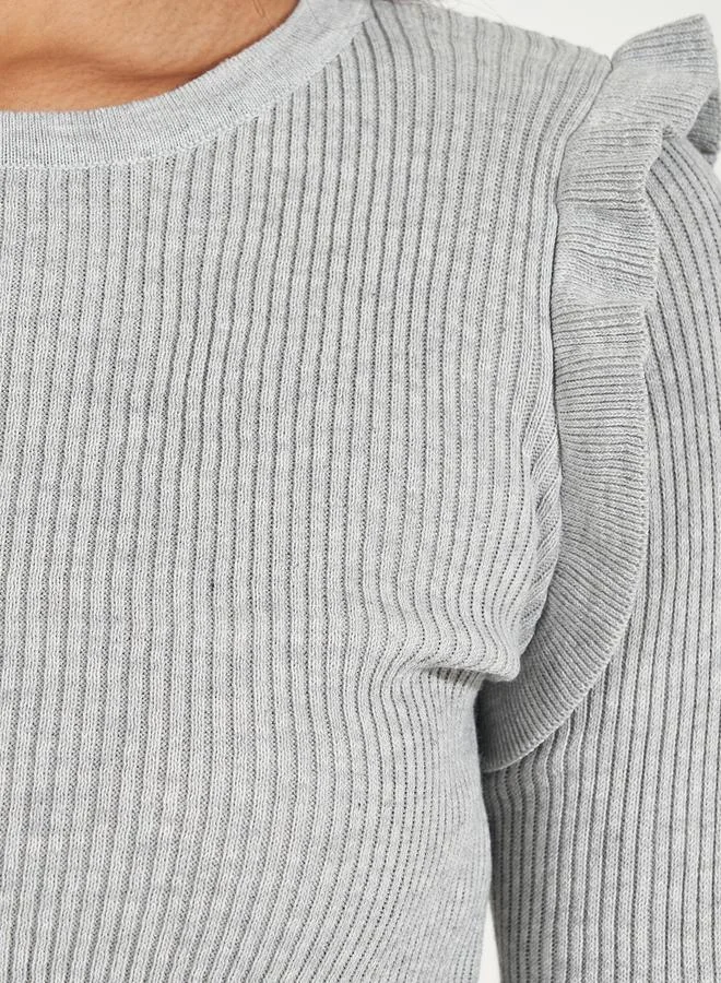 Styli Fitted Regular Length Sweater with Frill Detail