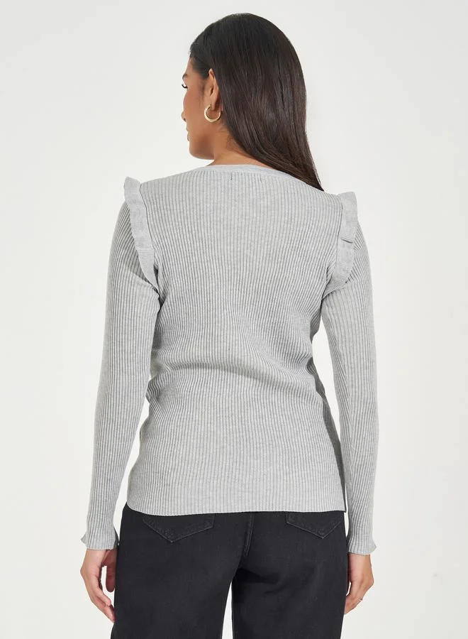 Styli Fitted Regular Length Sweater with Frill Detail