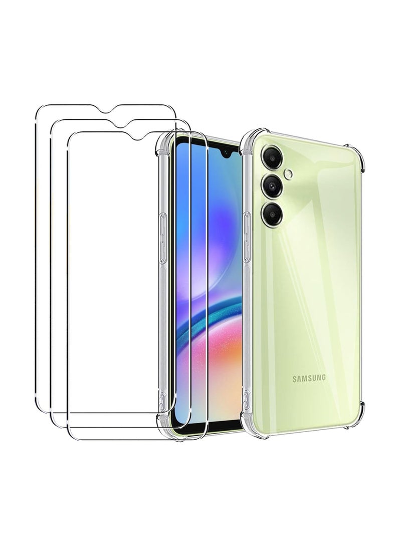 general Samsung Galaxy A05S Transparent Protective Case with 3 Tempered Glass Screen Protectors, Ultra-Thin Soft TPU Corner Bumper Airbag Drop Protection Shockproof and Scratch-Resistant Crystal Clear Phone - Image 1