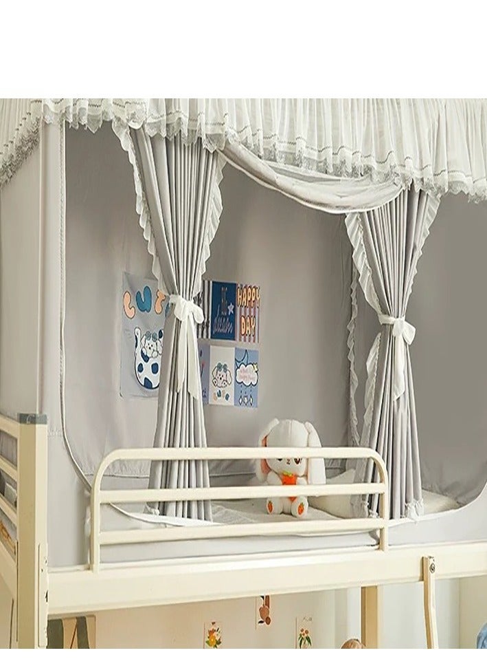 Bluejw Bed Canopy Tents Curtain Blackout Single Bed Tent Student Shading Cloth Canopy Dormitory Mosquito Net Sleep Privacy Protection with Frame for Children Bedroom Grey - Image 1