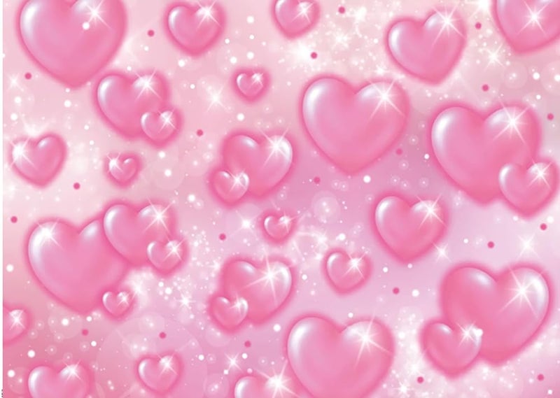 CYLYH 8x6FT Valentine's Day Backdrop Pink Heart Photo Backdrop 90s Background Sweet Women Men Happy Birthday Party Photography Background Studio Props - Image 1