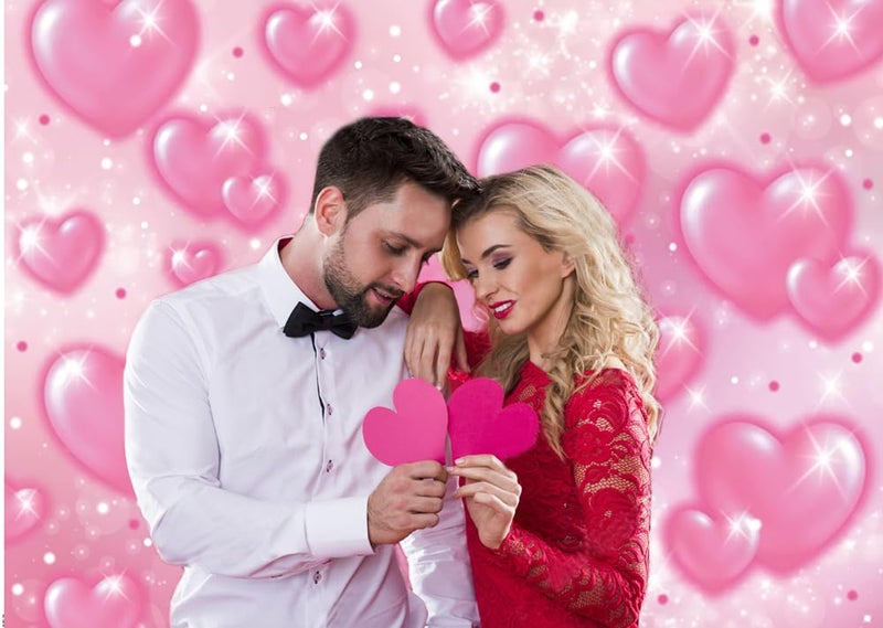 CYLYH 8x6FT Valentine's Day Backdrop Pink Heart Photo Backdrop 90s Background Sweet Women Men Happy Birthday Party Photography Background Studio Props - Image 2