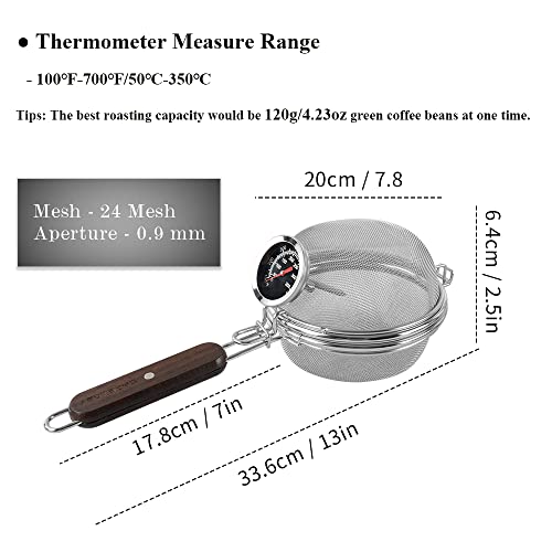 CAFEMASY Home Coffee Bean Roaster Tool - CAFEMASY Portable Stainless Steel Handy Coffee Roaster Mesh Pan Tool with Thermometer for Home & Outdoor Coffee Beans Baking - Image 4