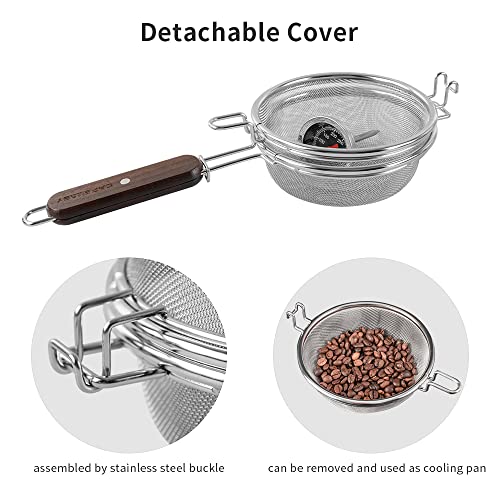 CAFEMASY Home Coffee Bean Roaster Tool - CAFEMASY Portable Stainless Steel Handy Coffee Roaster Mesh Pan Tool with Thermometer for Home & Outdoor Coffee Beans Baking - Image 2