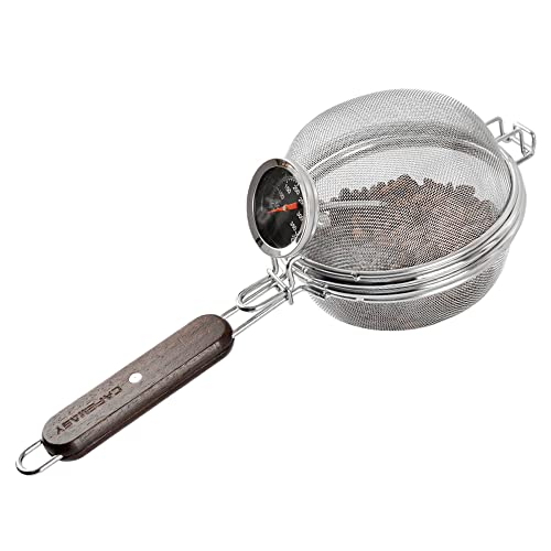 CAFEMASY Home Coffee Bean Roaster Tool - CAFEMASY Portable Stainless Steel Handy Coffee Roaster Mesh Pan Tool with Thermometer for Home & Outdoor Coffee Beans Baking - Image 1