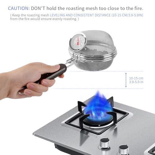 CAFEMASY Home Coffee Bean Roaster Tool - CAFEMASY Portable Stainless Steel Handy Coffee Roaster Mesh Pan Tool with Thermometer for Home & Outdoor Coffee Beans Baking - Image 5