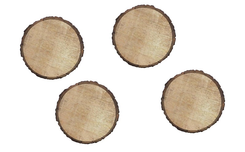 Salvus App SOLUTIONS Rustic Wooden Log Coaster Set: Natural Bark Cup Slices for Home Décor and Table Protection (Brown_4 Inches)- Set of 4 - Image 2
