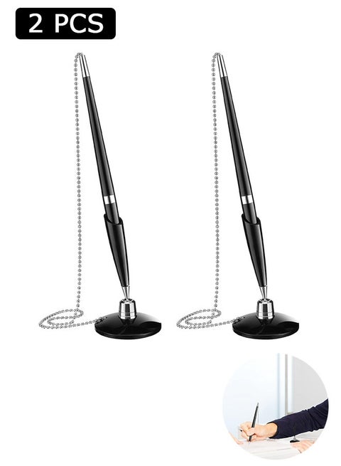 2 Pcs Secure Pen Set with Bead Chain and Pen Holder, Reception Counter Pen, for Home Office Supplies
