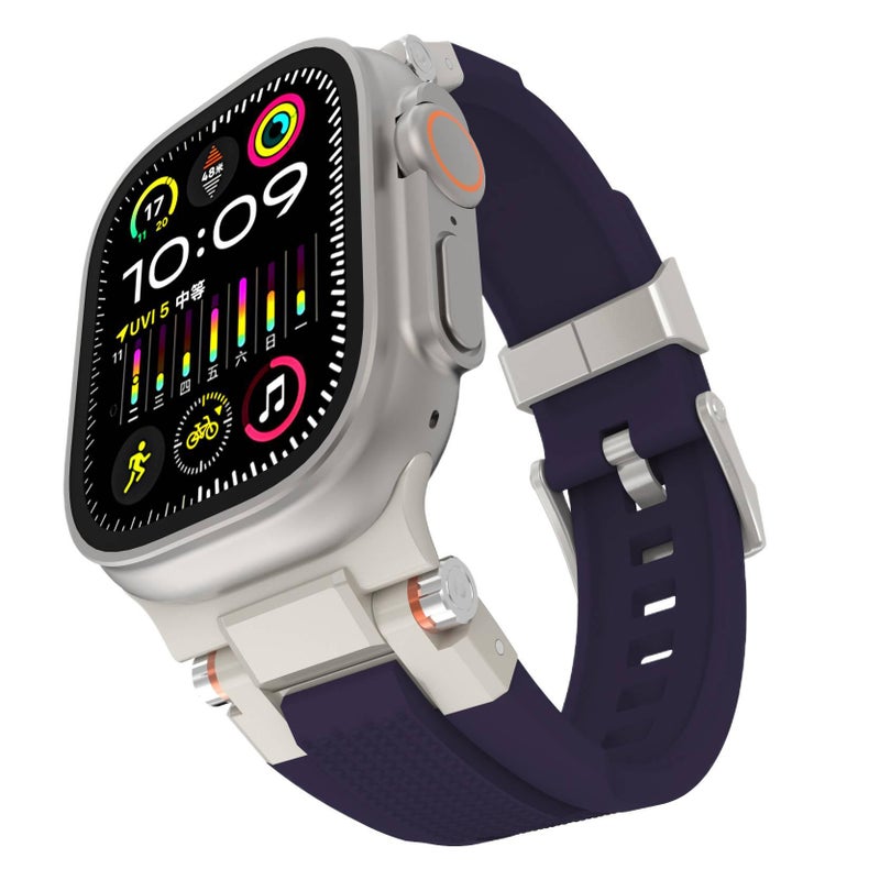 سوار ساعة ذكية سوار رياضي من السيليكون متوافق مع Apple Watch 42/44/45/49mm بملاءمة قابلة للتعديل وحزام بديل باللون فضي قابل للتعديل - Image 1