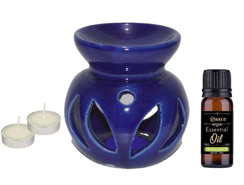 Quace Ceramic Aroma Diffuser Oil Burner with 2 Candles (Blue) - Image 3