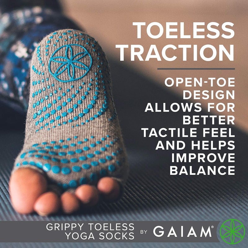 Gaiam Toeless Grippy Yoga Socks - Black/Grey (2-Pack) - Image 2