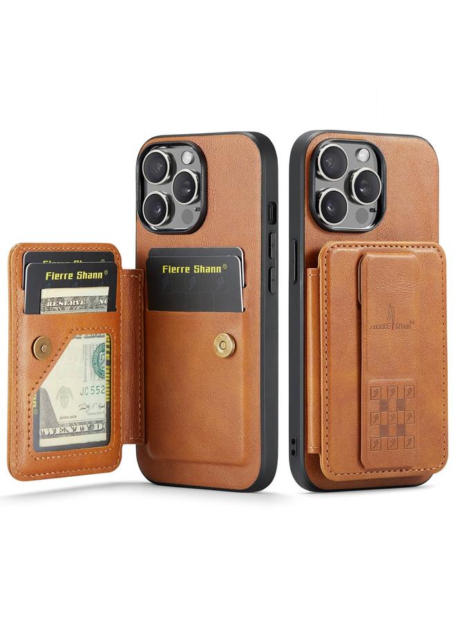 The Bros Case For iPhone 12 Pro Max Fierre Shann Oil Wax Cow Leather Card Holder Back Phone Case