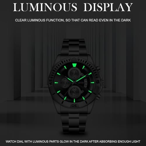 LONGBO Men's Watches Fashion Decorative Subdials Stainless Steel Band Luxury Dress Waterproof Quartz Wristwatches For Men, Birthday Anniversary Gift For Men (Black Dial And Silver Band, Analogue) - Image 5