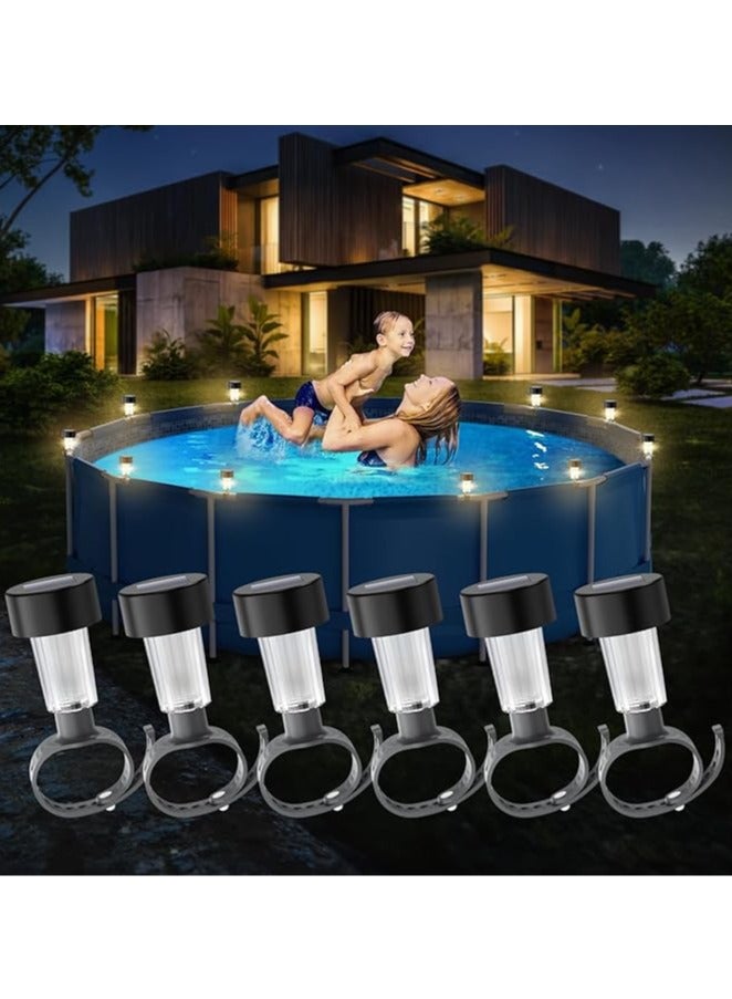6 أضواء شمسية لحوض السباحة للإطار فوق سطح الأرض، ملحقات زينة سياج حوض السباحة الخارجية، أضواء ليد شمسية مقاومة للماء - Image 1