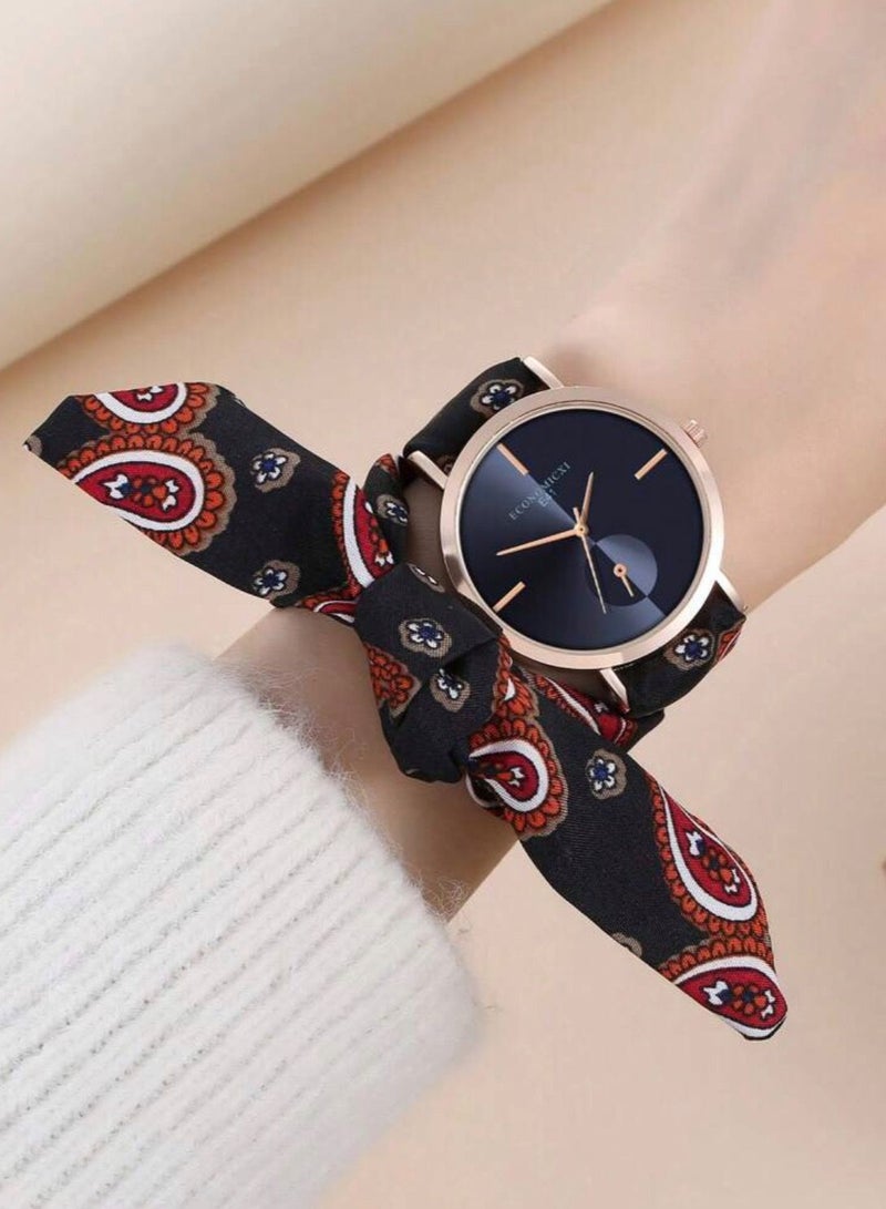 ECONOMICXI Casual Watch For Women With Colored Fabric Strap - Image 1