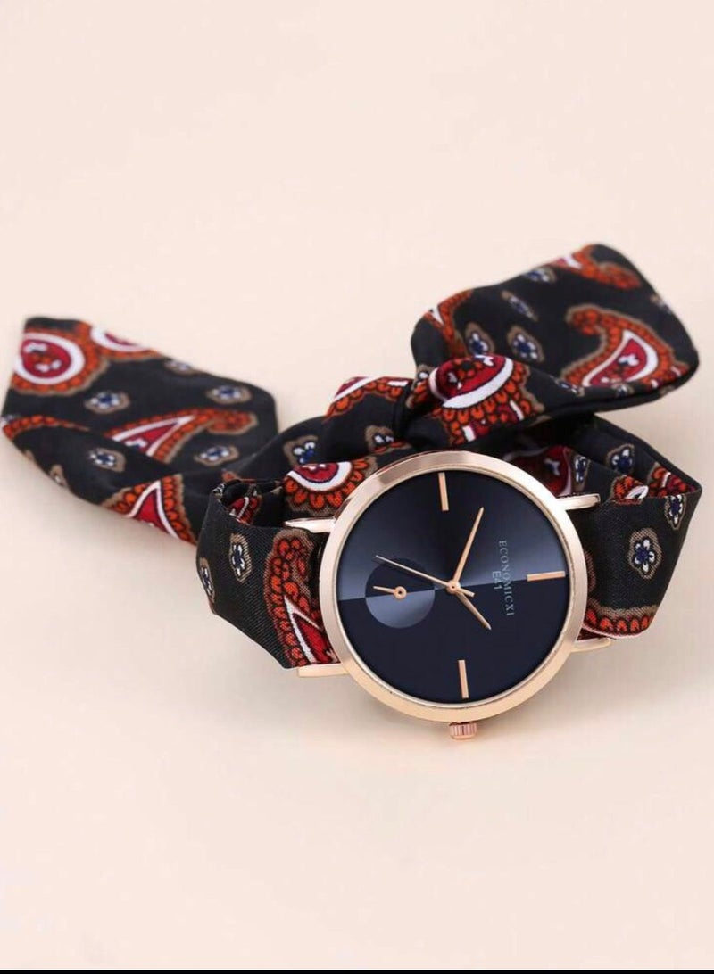 ECONOMICXI Casual Watch For Women With Colored Fabric Strap - Image 2