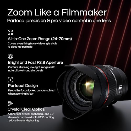 Rokinon عدسة زوم Rokinon 24-70mm F2.8 AF لكاميرات سوني E – إطار كامل، بار-فوكال، تركيز تلقائي سريع، محكمة الإغلاق ضد الطقس، مطلية بـ UMC، جاهزة للفيديو السينمائي، تشغيل صامت، دعم التحكم اليدوي، مفتاح مخصص - Image 2