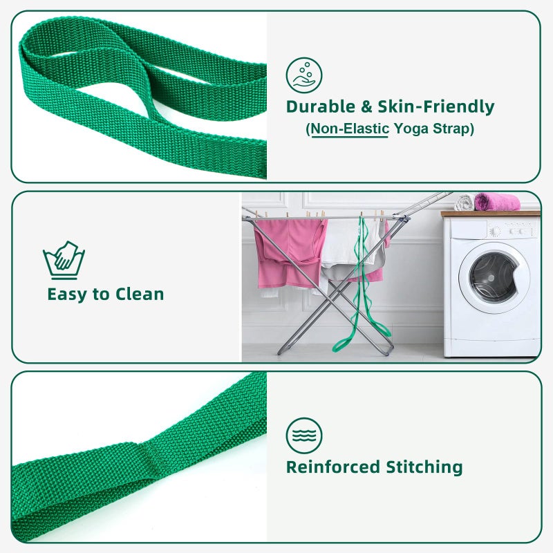 Abiarst Stretching Strap Yoga Straps for Physical Therapy, 10 Loops Non-Elastic Stretch Band for Pilates, Flexibility, Exercise and Gymnastics (Green) - Image 2