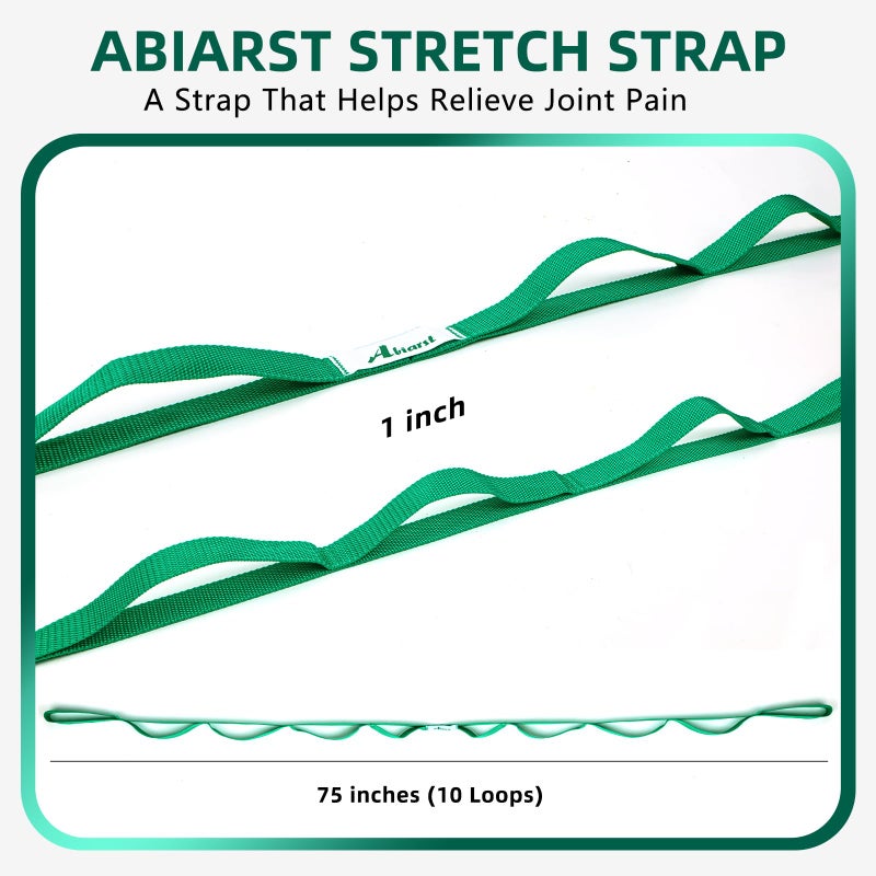 Abiarst Stretching Strap Yoga Straps for Physical Therapy, 10 Loops Non-Elastic Stretch Band for Pilates, Flexibility, Exercise and Gymnastics (Green) - Image 3