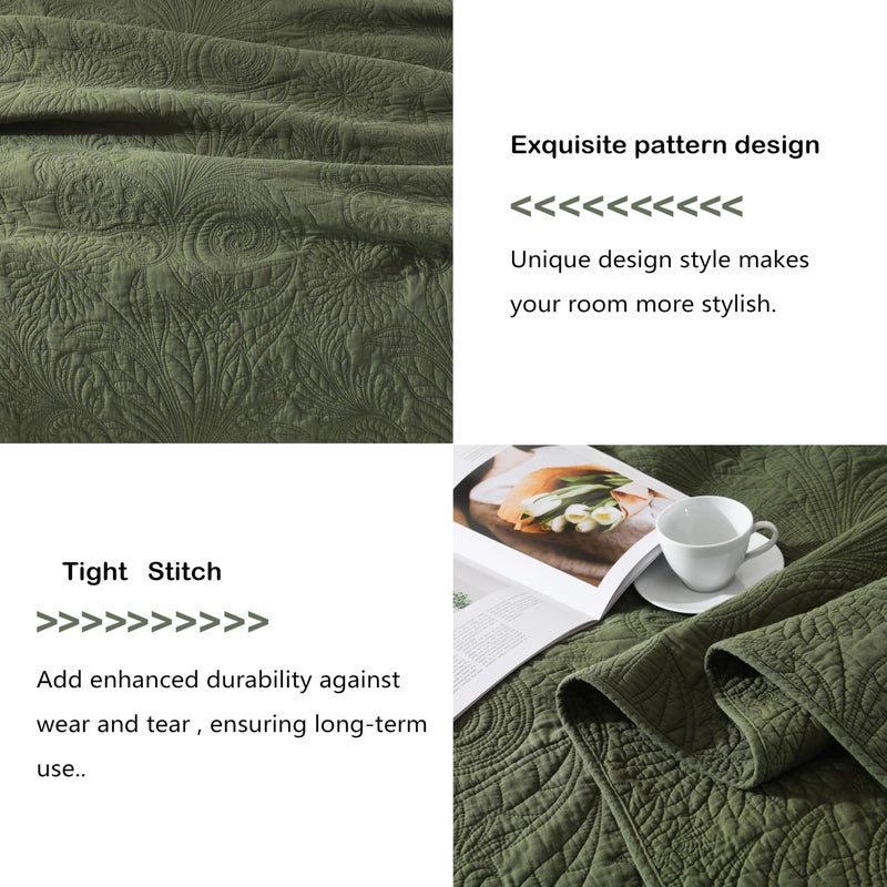 AJOCCI Cotton Queen Size Comforter Setï¼ŒSolid Quilt Set Olive Green Beddingï¼ŒPaisley Bedspreadsï¼ŒSoft Cotton Quilt Solid Color Lightweight Bedspread All Seasons 3 Piece - Image 4