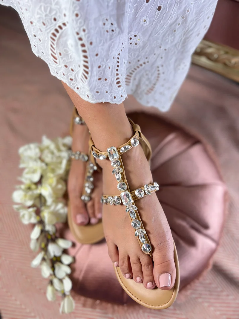 Sandal Stories Beige Gladiator Flats for Women