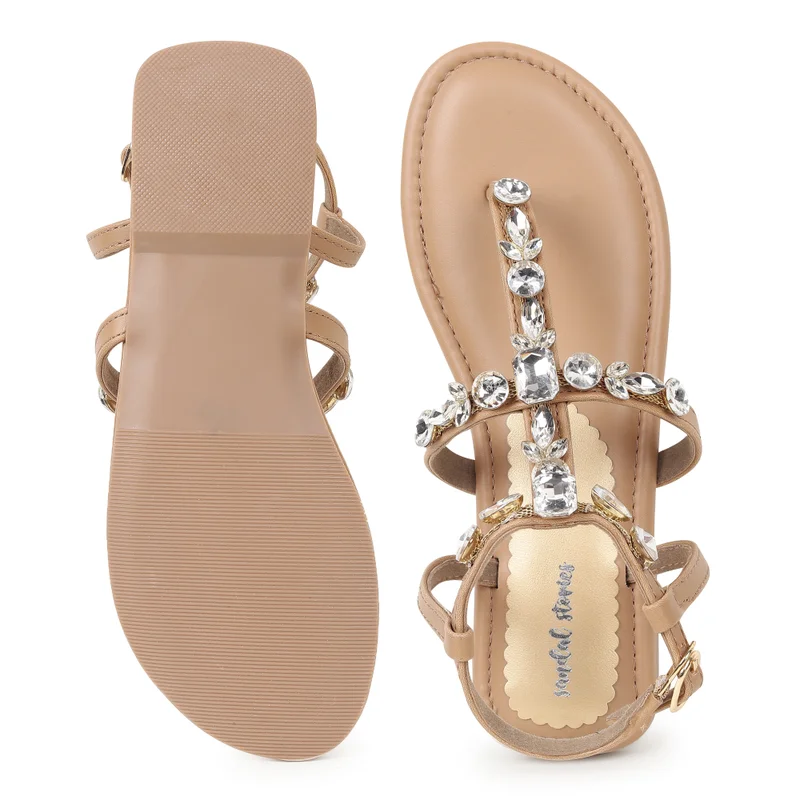 Sandal Stories Beige Gladiator Flats for Women