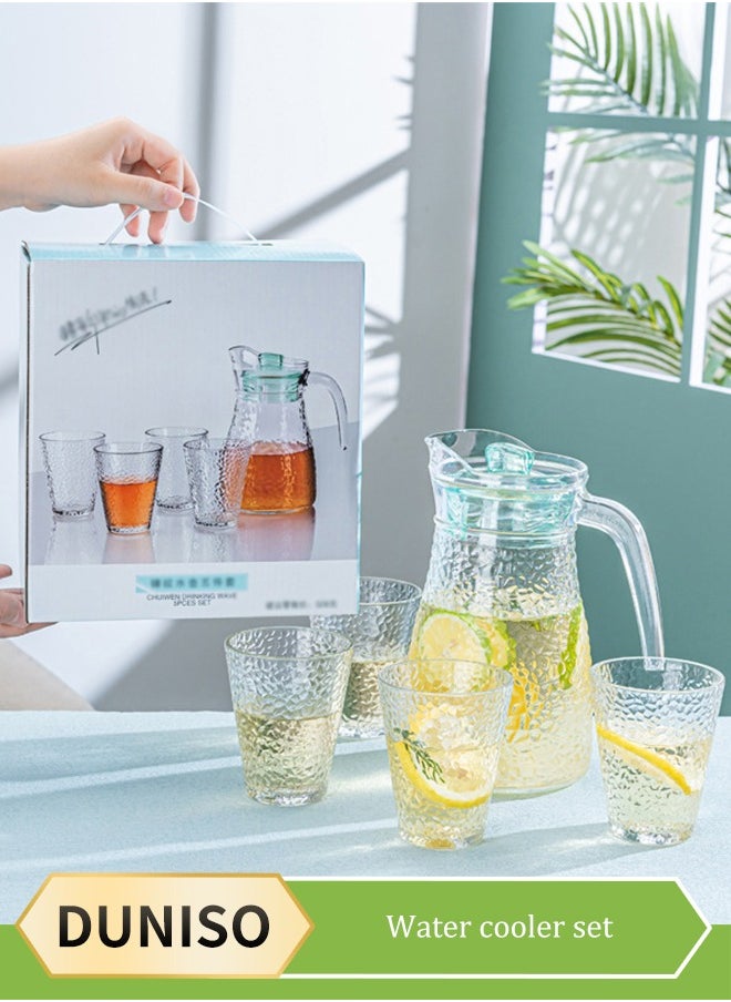 DUNISO Teapot Pot Set Clear, Glass Jug Set with Lid ,5-Piece Vintage Carvings Glass Teapot,1 Teapot And 4 Cups,Great For Iced Tea Lemonade Coffee Milk Juice ﻿  - Image 1