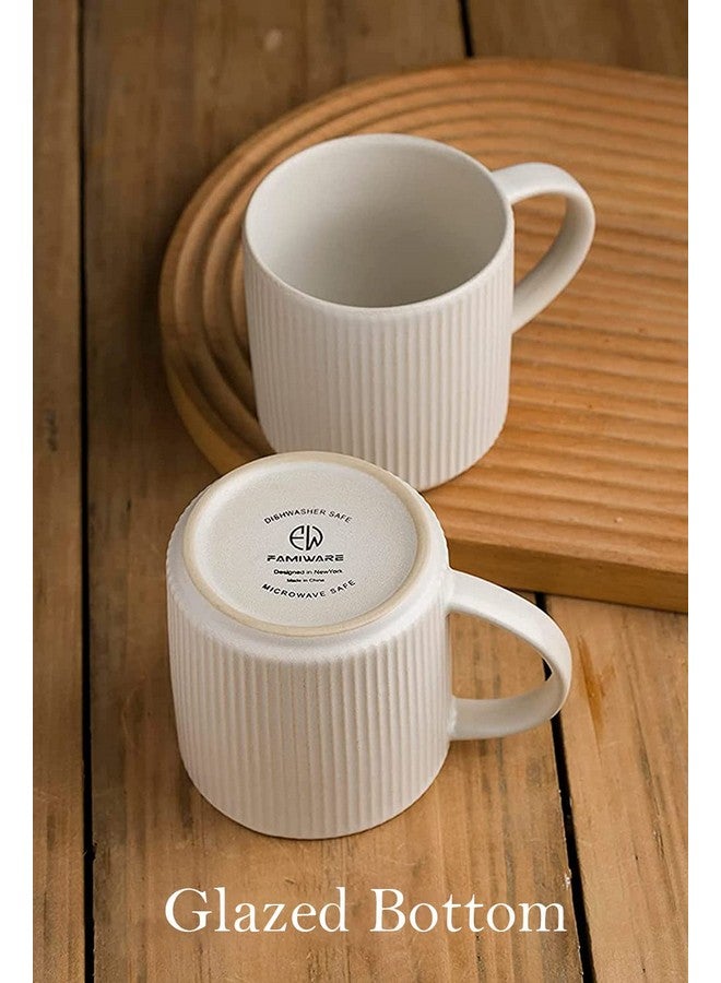 famiware Coffee Mug Set for 4, Star 12 oz Catering Mugs Cup Set with Handle for Coffee, Tea, Cocoa, Milk - Ceramic Stoneware Drinkware Set, Matte White - Image 4