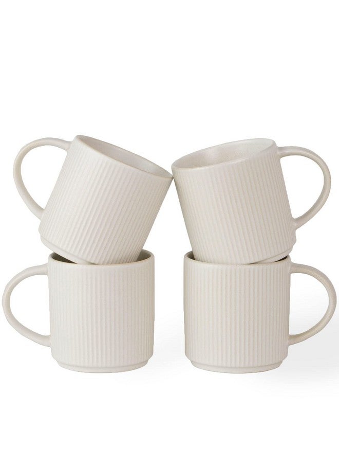 famiware Coffee Mug Set for 4, Star 12 oz Catering Mugs Cup Set with Handle for Coffee, Tea, Cocoa, Milk - Ceramic Stoneware Drinkware Set, Matte White - Image 1