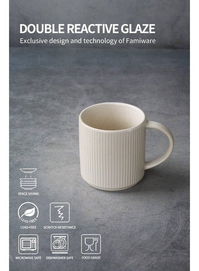 famiware Coffee Mug Set for 4, Star 12 oz Catering Mugs Cup Set with Handle for Coffee, Tea, Cocoa, Milk - Ceramic Stoneware Drinkware Set, Matte White - Image 3